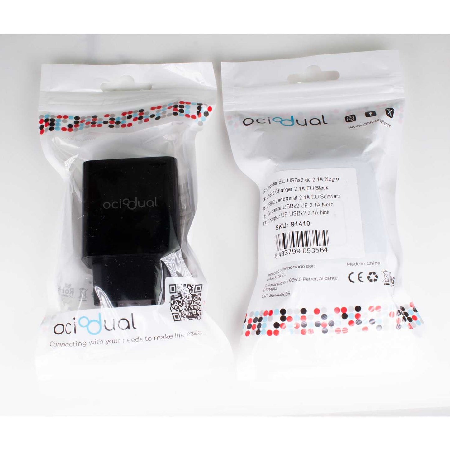 Cargador de Pared EU, 2 Puertos USB de 5v, 2.1A, 10W, Cargador para Smartphones, Adaptador de Corriente para Enchufe USB, Carga