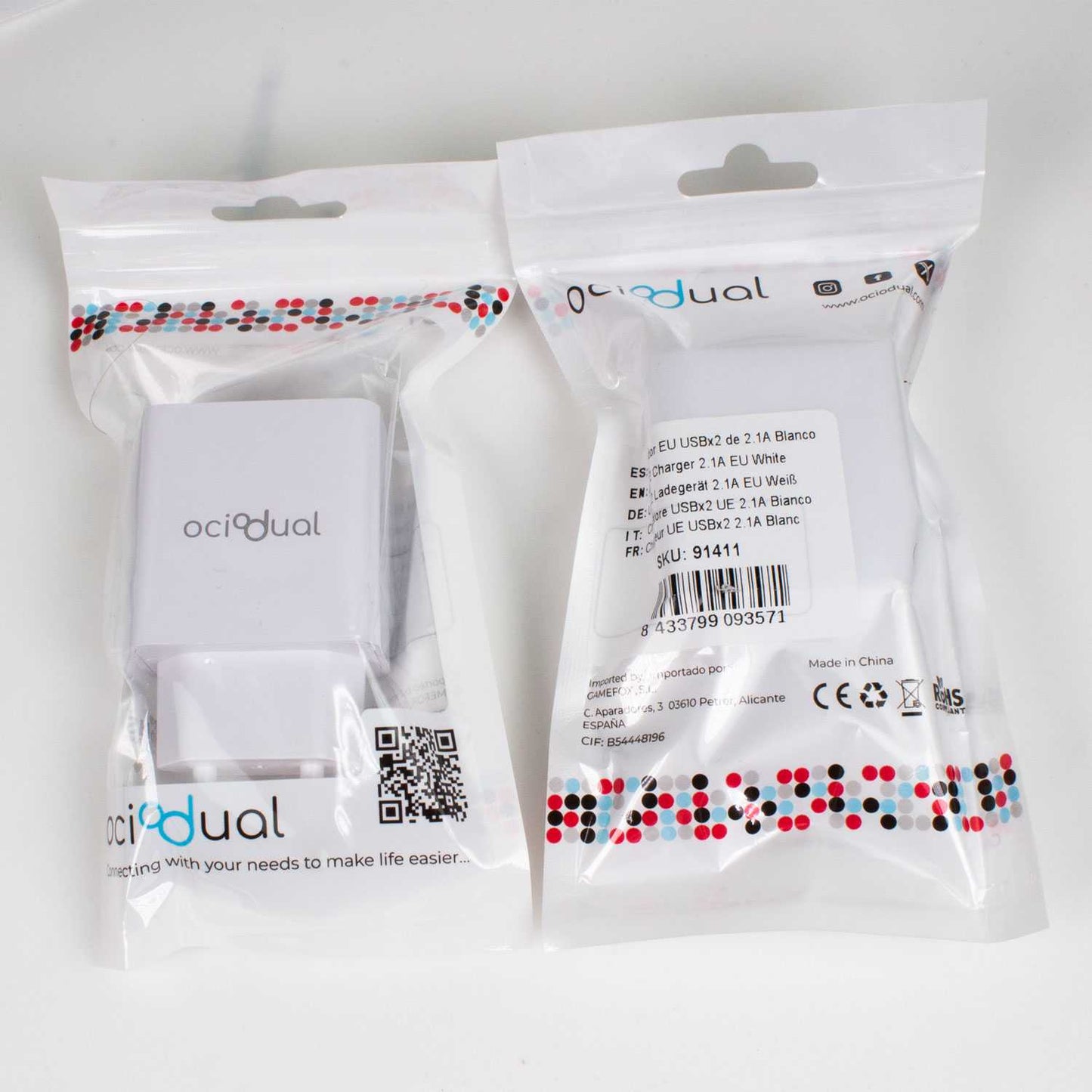 Cargador de Pared EU, 2 Puertos USB de 5v, 2.1A, 10W, Cargador para Smartphones, Adaptador de Corriente para Enchufe USB, Carga