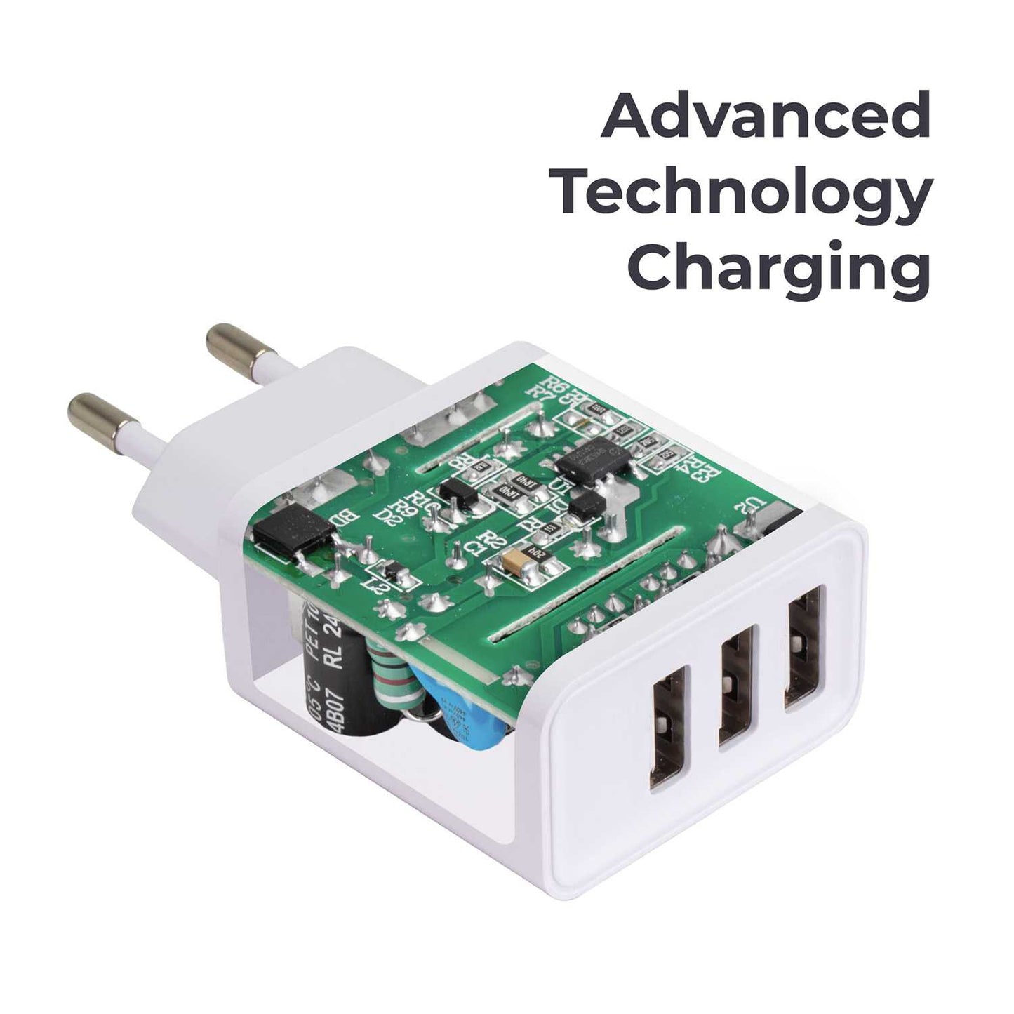Cargador de Pared EU, 3 Puertos USB de 5v, 2.4A, 10W, Cargador para Smartphones, Adaptador de Corriente para Enchufe USB, Carga
