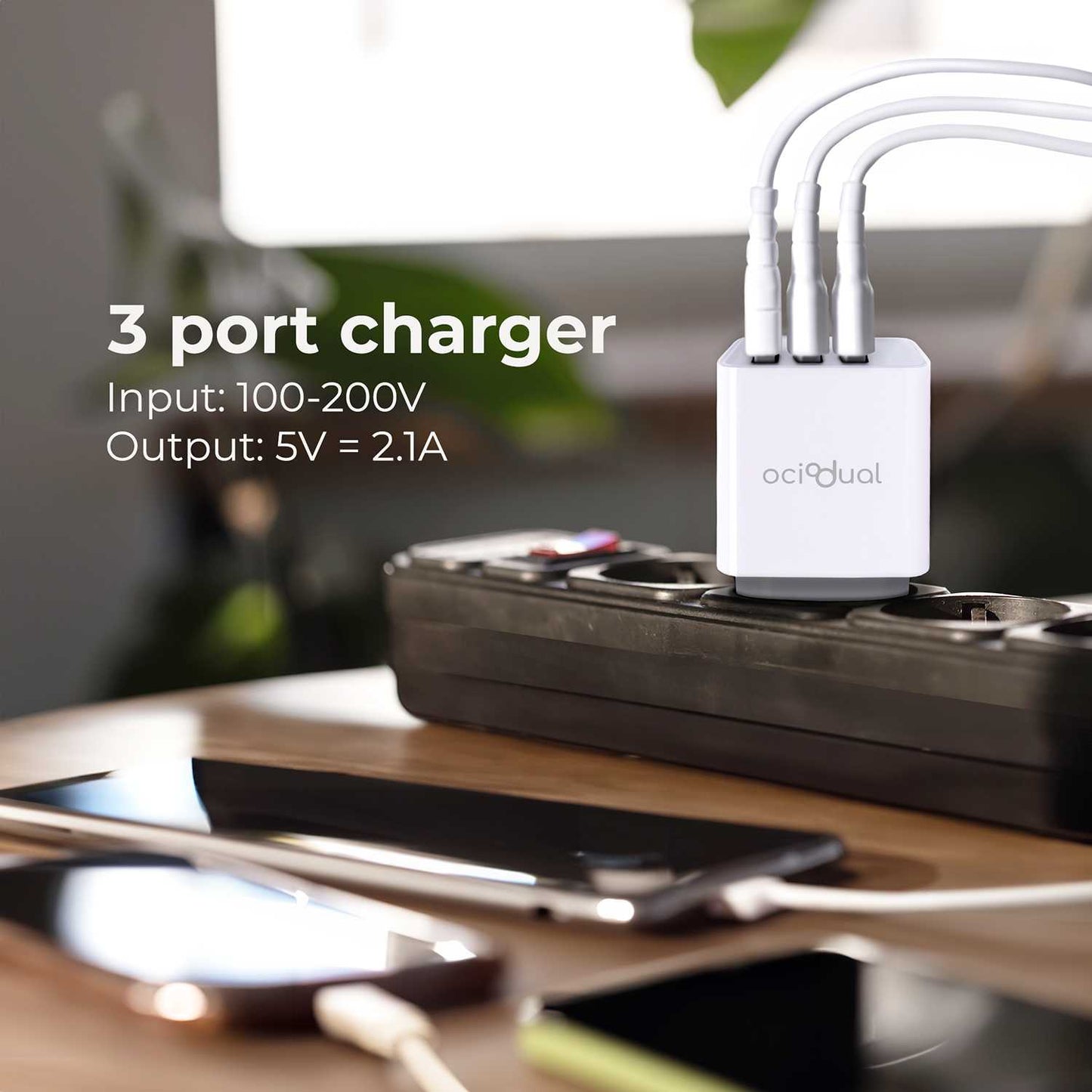 Cargador de Pared EU, 3 Puertos USB de 5v, 2.4A, 10W, Cargador para Smartphones, Adaptador de Corriente para Enchufe USB, Carga