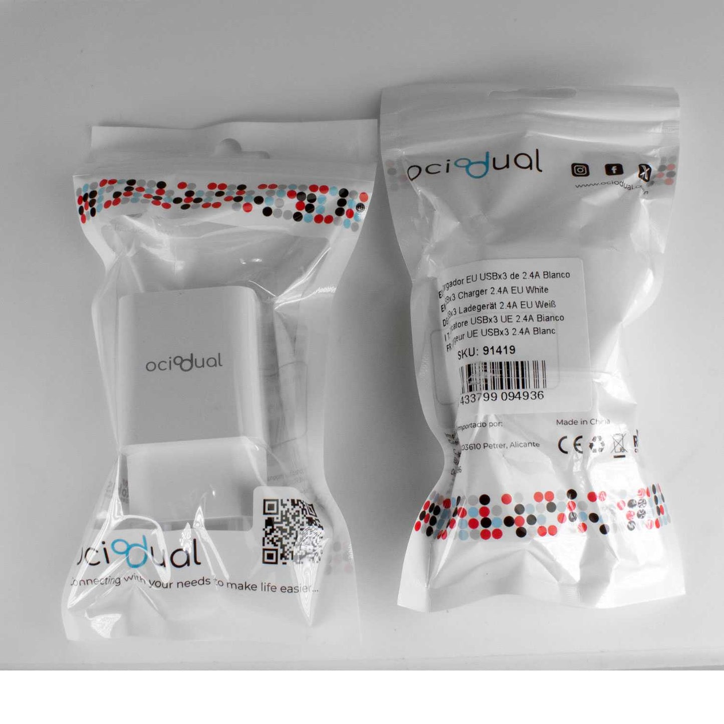 Cargador de Pared EU, 3 Puertos USB de 5v, 2.4A, 10W, Cargador para Smartphones, Adaptador de Corriente para Enchufe USB, Carga