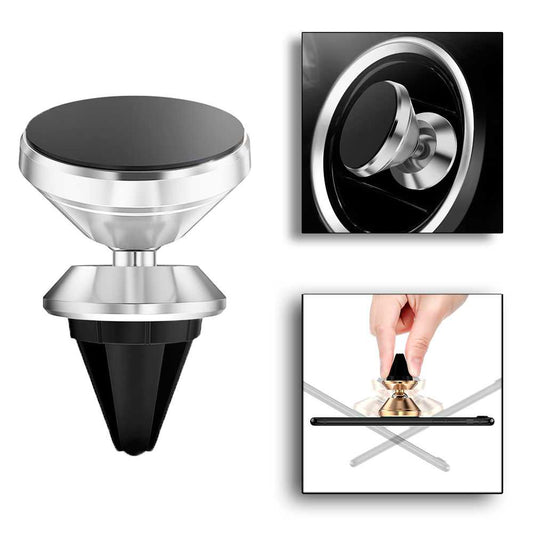 Soporte Rejilla Universal Ventilacion Coche Giratorio Móvil para Smartphone Plata
