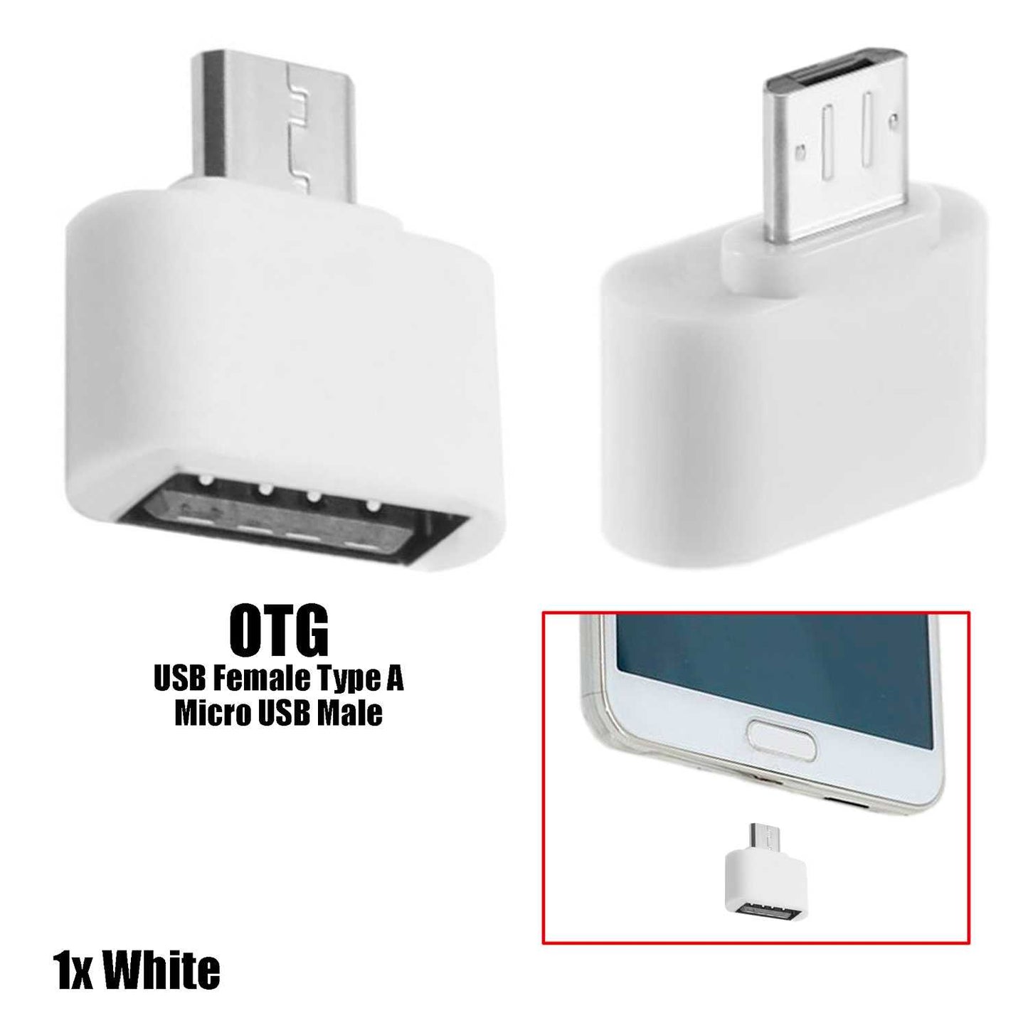 Mini Adaptador Micro USB a USB 2.0 OTG Android para Smartphones Tablets Samsung Blanco