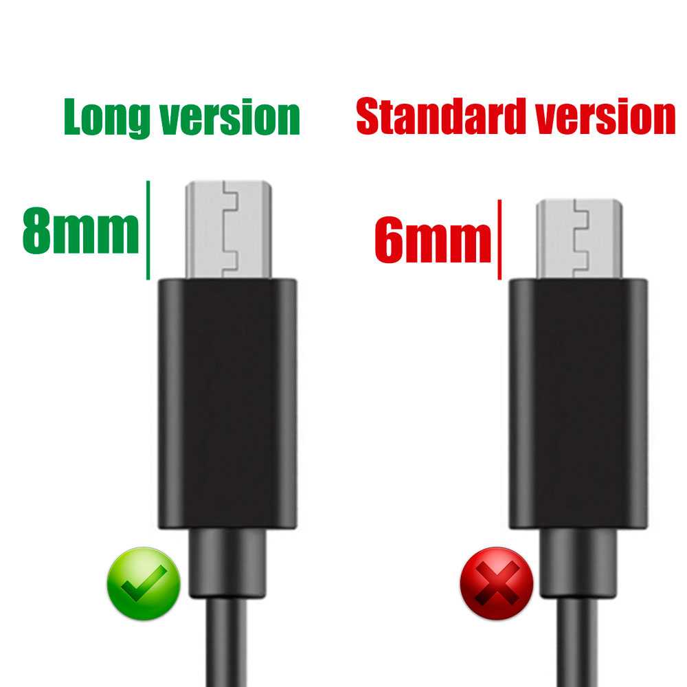 Cable Micro USB Conector Largo 8 mm 1 m Clavija Larga Negro para Blackview Bluboo Homtom Oukitel Samsung Xiaomi Huawei
