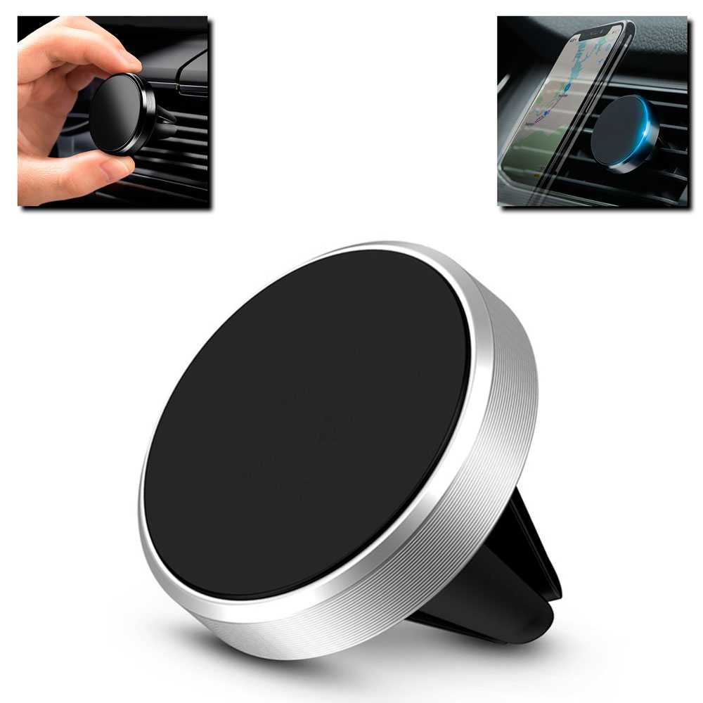 Soporte Magnetico para Rejilla de Coche con Iman Potente Telefono GPS Plata