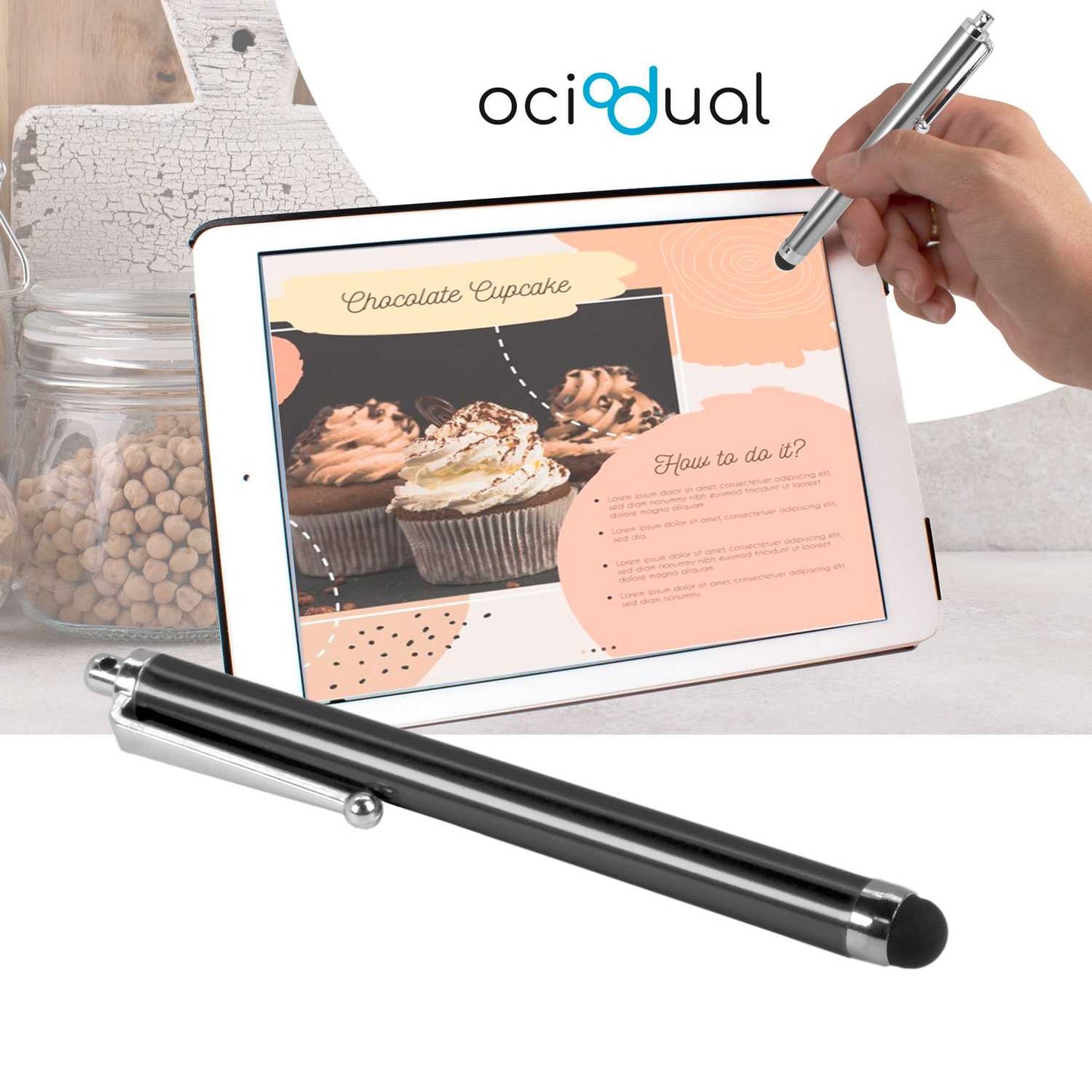 Lápiz para Pantalla Táctil, Lápiz Capacitivo Negro para Tablet/iPad/iPhone/Smartphone/Android/IOS, Bolígrafo Táctil