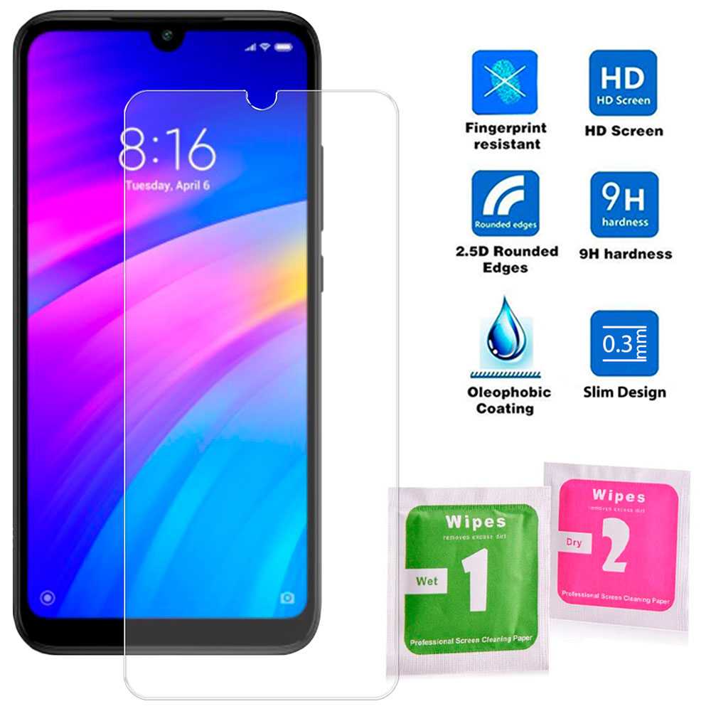 Protector de Pantalla para Xiaomi Redmi 7 Cristal Templado Plano 9H 2.5D 0,3mm Premium Vidrio Anti Golpes Arañazos