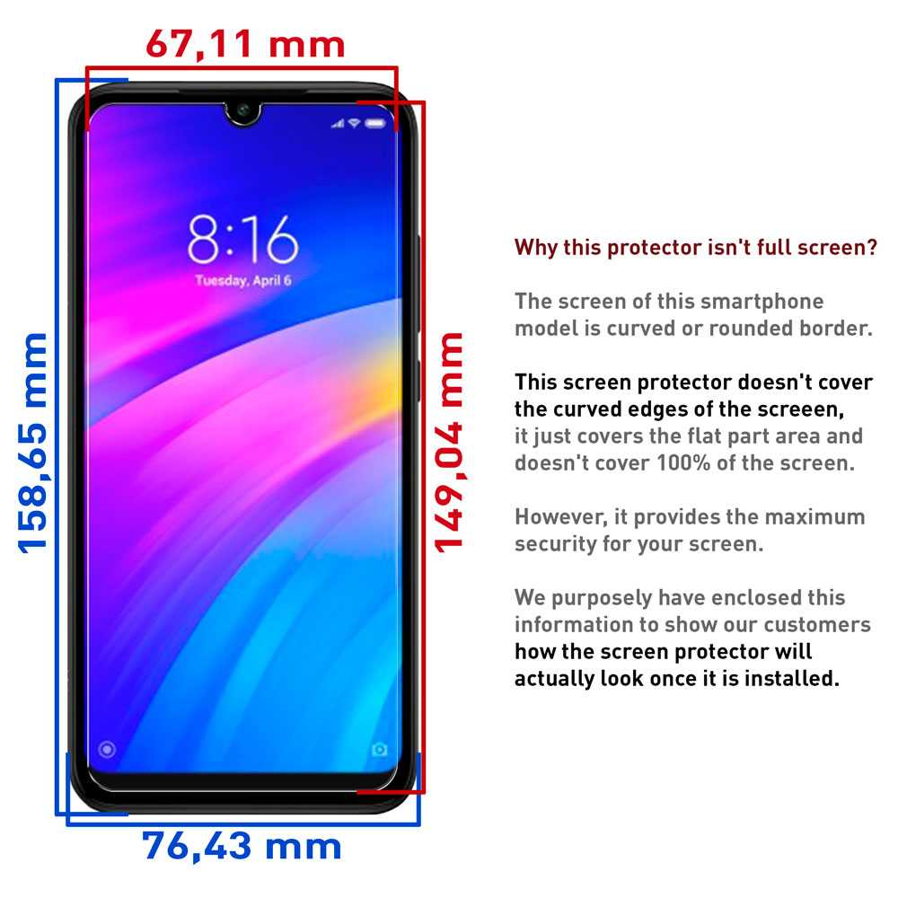 Protector de Pantalla para Xiaomi Redmi 7 Cristal Templado Plano 9H 2.5D 0,3mm Premium Vidrio Anti Golpes Arañazos