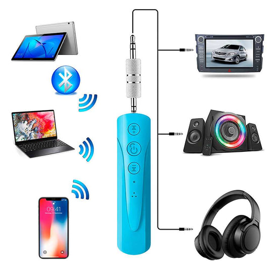 Receptor de Audio Inalámbrico Azul Bluetooth 4.1 Jack 3.5mm Manos Libres Sonido Estéreo Micrófono para Aux Radio Coche