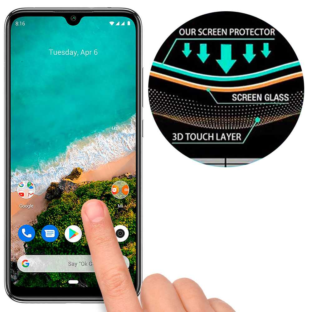 Protector de Pantalla para Xiaomi Mi A3 Cristal Templado 9H 2.5D Vidrio Anti Golpes Arañazos Marco Borde Negro