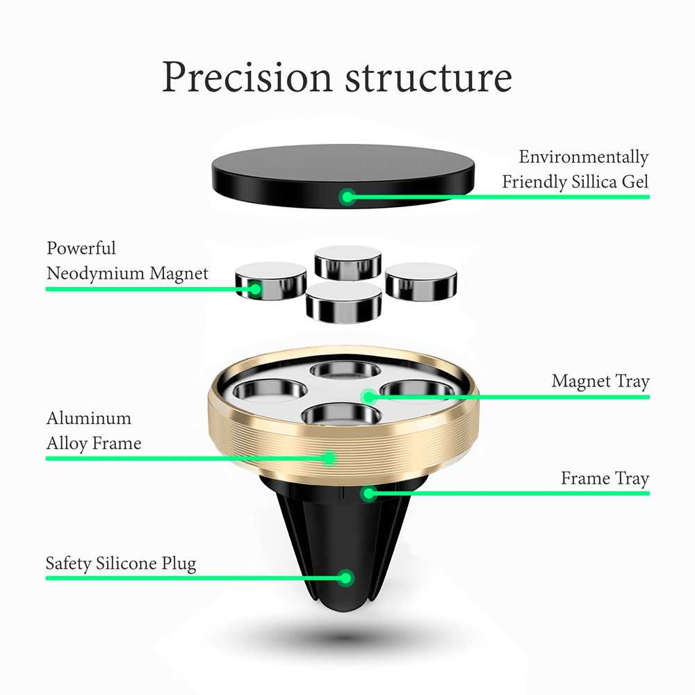 Mini Soporte Magnético para Rejilla de Coche Vehículo Ventilación Universal con Imán Potente Teléfono GPS color Oro