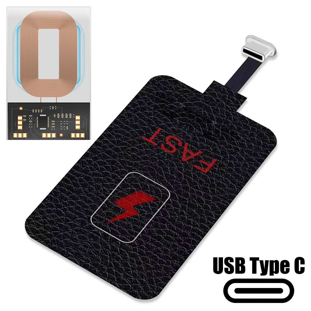 Receptor de Carga Inalámbrica Conector USB Tipo C 2A 10W Negro Módulo Inalámbrico Universal Carga 2000mAh para Teléfonos