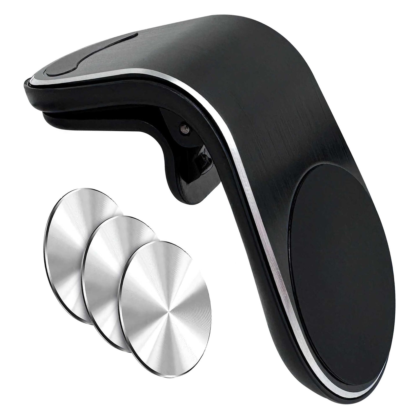Soporte Rejilla Aire Forma de L Negro para Coche Teléfono Móvil Smartphone Pinza 360 Imán Magnético Ventilación