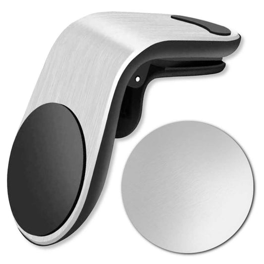 Soporte Rejilla Aire Forma de L Plata para Coche Teléfono Móvil Smartphone Pinza 360 Imán Magnético Ventilación