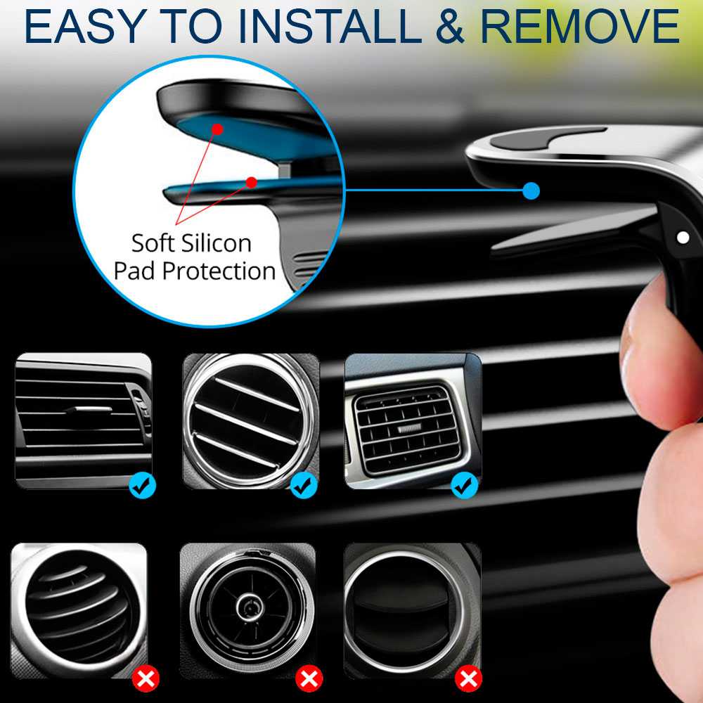 Soporte Rejilla Aire Forma de L Plata para Coche Teléfono Móvil Smartphone Pinza 360 Imán Magnético Ventilación