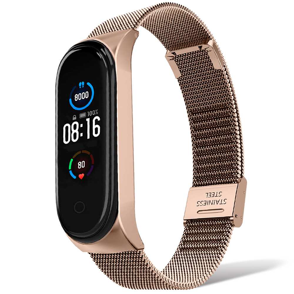 Correa Metálica Compatible con Xiaomi Mi Smart Band 5 6 Oro Rosa Pulsera de Recambio Repuesto Acero Brazalete