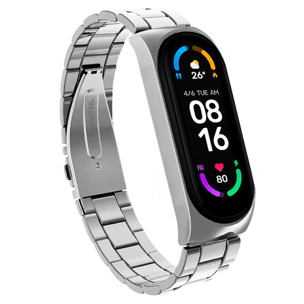 Correa Metálica con Liberación Rápida Compatible con Xiaomi Mi Smart Band 7 6 Plata Pulsera Recambio Acero Brazalete