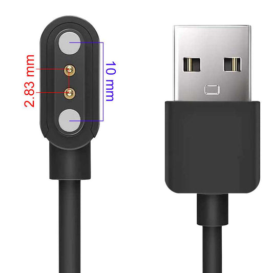 Cable de Carga USB 2.0 Compatible con Xiaomi Haylou LS01/LS02 Magnético Negro Recambio Smartwatch Reloj Inteligente