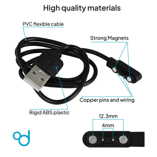 Cable de Carga Magnético USB 55cm Negro Compatible con Reloj Agptek LW11, Kieslect K10, Ticwatch CXB01, Yamay SW022, Xiaomi Mi Imilab KW66