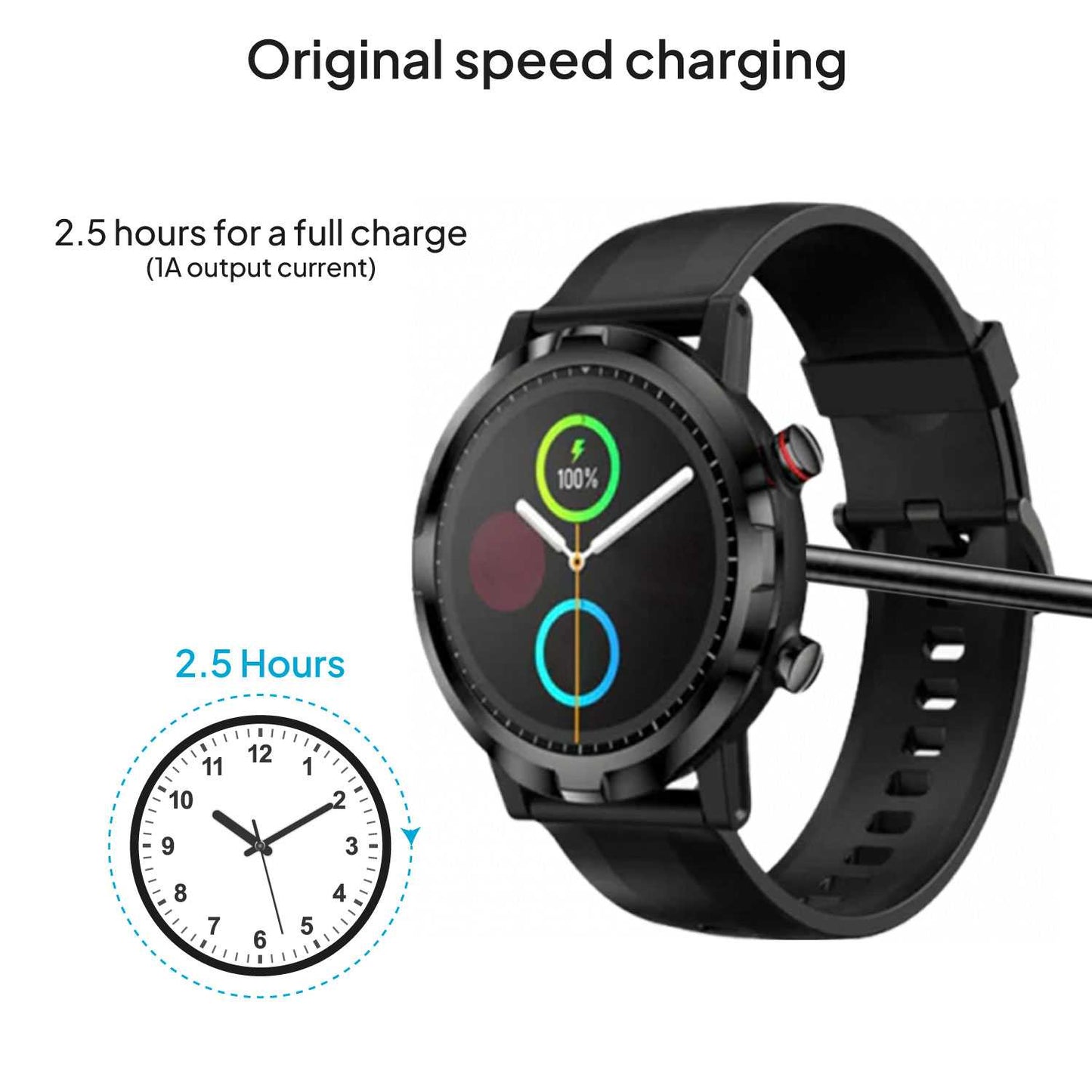 Cable de Carga Magnético USB 55cm Negro Compatible con Reloj Agptek LW11, Kieslect K10, Ticwatch CXB01, Yamay SW022, Xiaomi Mi Imilab KW66