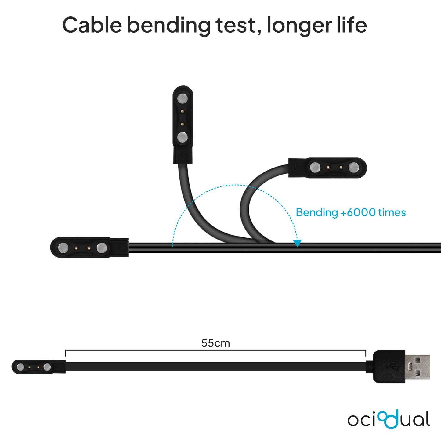 Cable de Carga Magnético USB 55cm Negro Compatible con Reloj Agptek LW11, Kieslect K10, Ticwatch CXB01, Yamay SW022, Xiaomi Mi Imilab KW66