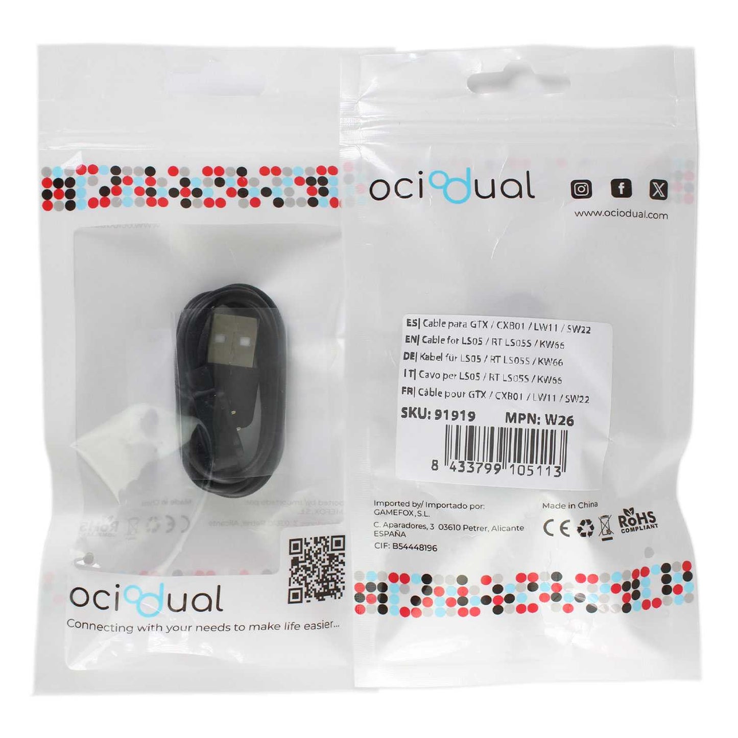 Cable de Carga Magnético USB 55cm Negro Compatible con Reloj Agptek LW11, Kieslect K10, Ticwatch CXB01, Yamay SW022, Xiaomi Mi Imilab KW66