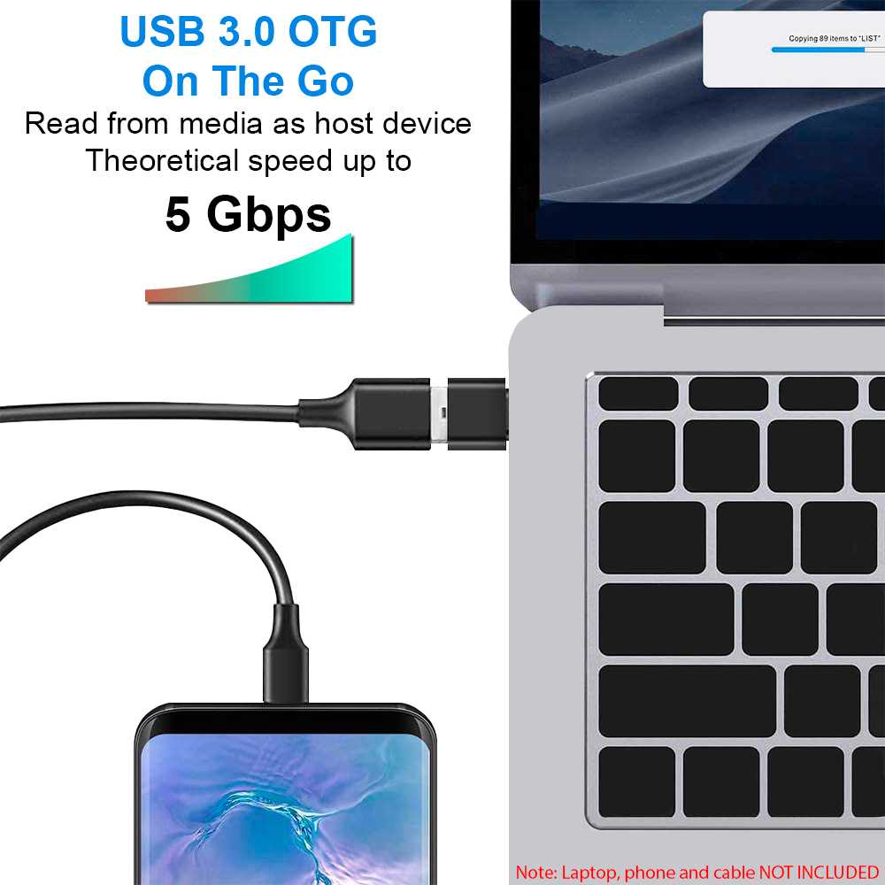 Adaptador OTG Conversor de USB 3.0 A Tipo C H/M Negro Convertidor para Ordenador Portátil Teléfono Tablet Smartphone