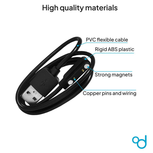 Cable Carga Magnética Negro 2 Pines con Espaciado Separación de 7,62mm para Smartwatch Cargador Magnético USB Dos Imanes Recambio Repuesto Reemplazo Reloj Inteligente