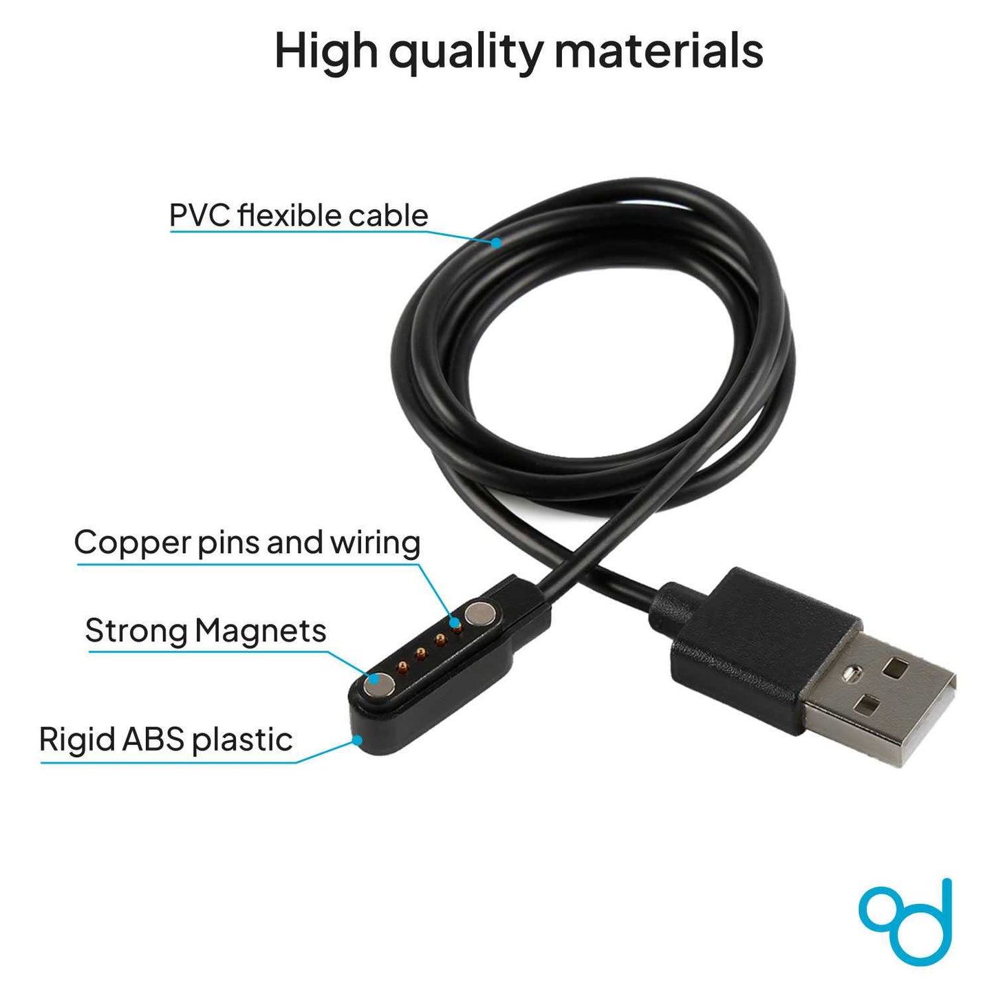 Cable Usb Cargador para Reloj Inteligente Modelo Universal 4 Pines 9 mm Base Magnética-Varios Modelos Smartwatches. Negro
