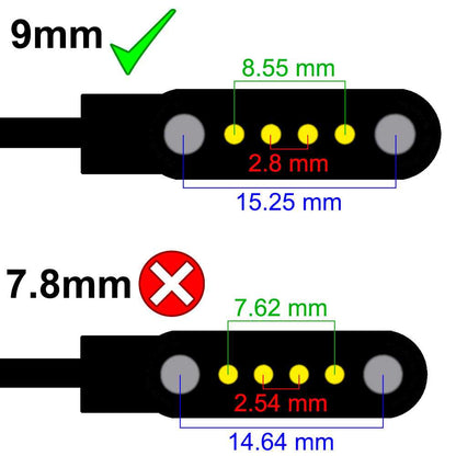 Cable Usb Cargador para Reloj Inteligente Modelo Universal 4 Pines 9 mm Base Magnética-Varios Modelos Smartwatches. Negro