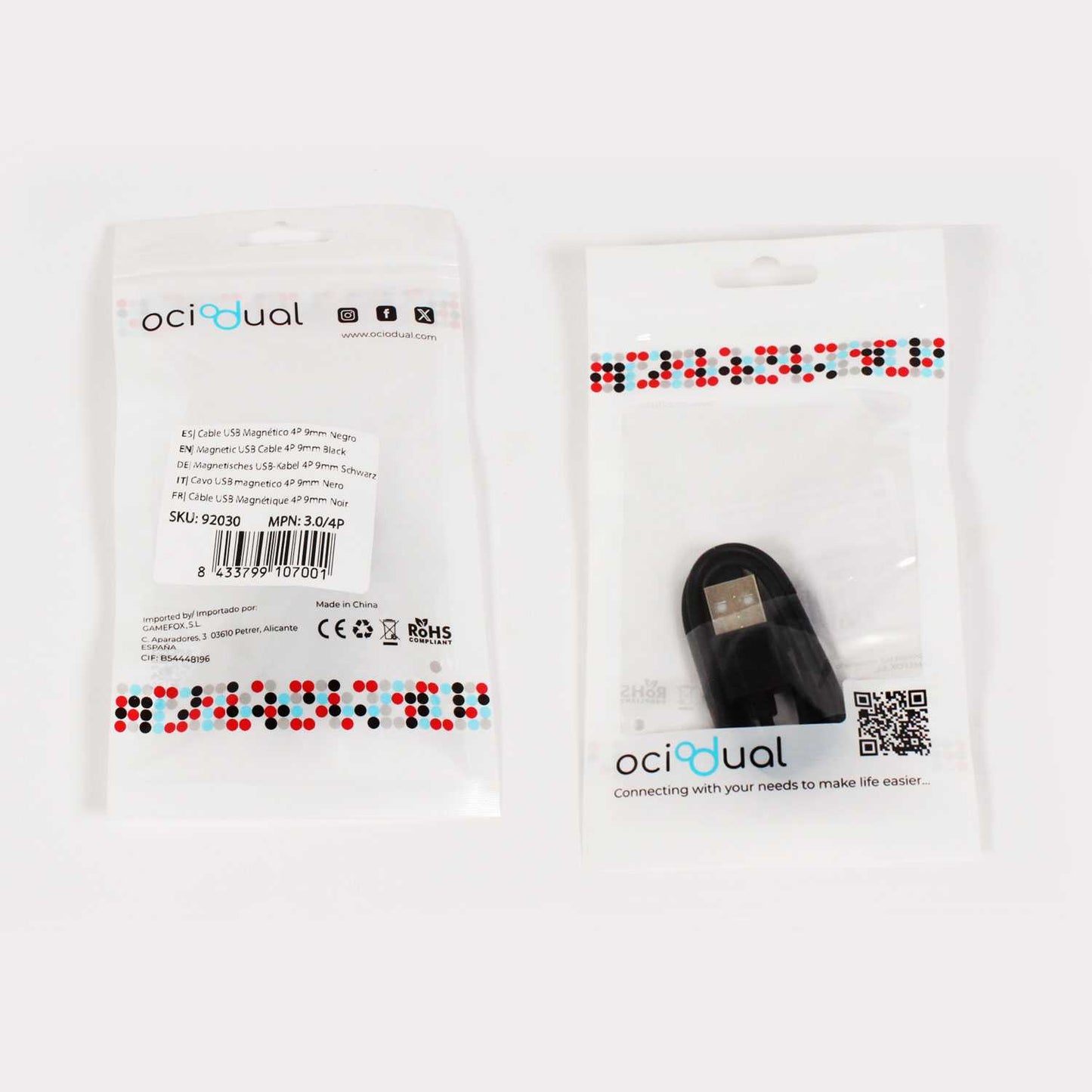 Cable Usb Cargador para Reloj Inteligente Modelo Universal 4 Pines 9 mm Base Magnética-Varios Modelos Smartwatches. Negro