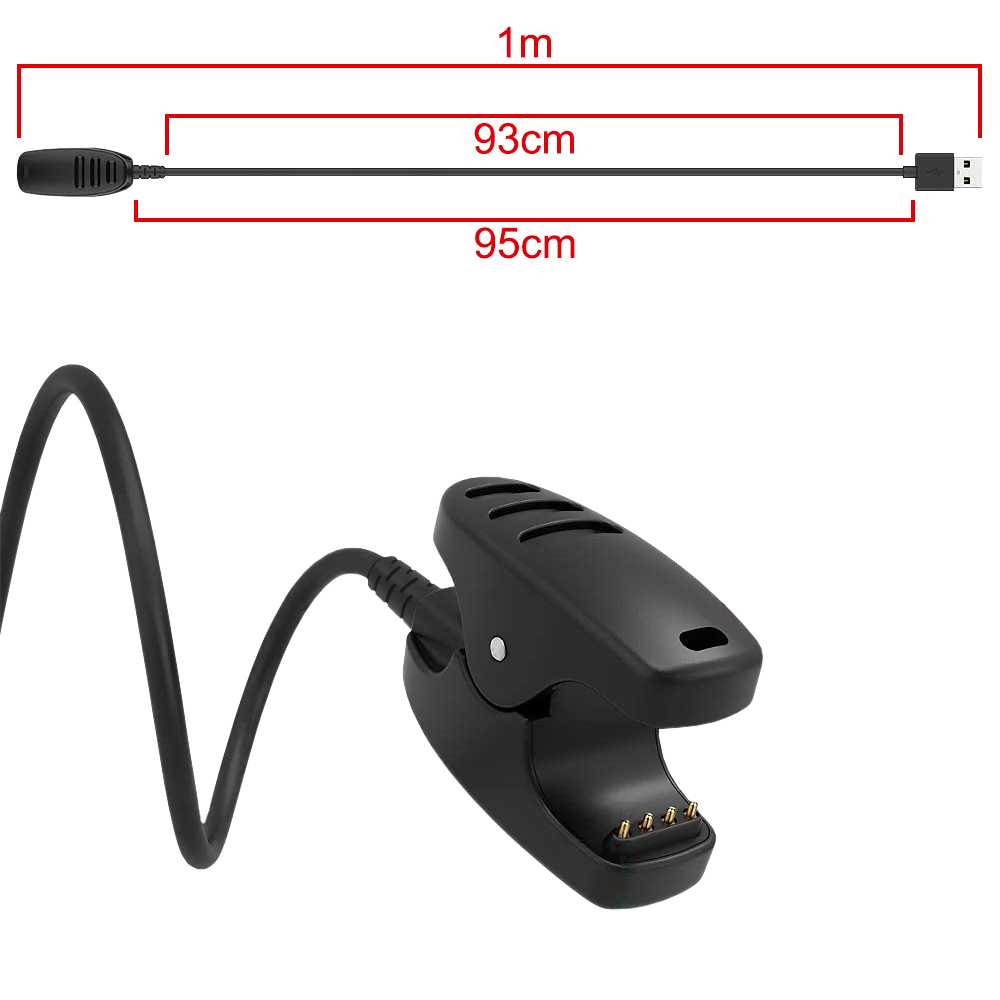 Cable Cargador Puerto USB 1m Negro Compatible con Reloj Kailash Traverse Fitness Spartan Trainer Ambit 1 2 3 de Repuesto Recambio Carga