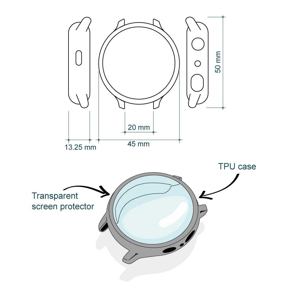 Funda Protectora de TPU Negra Compatible con Relojes Inteligentes Samsung Galaxy Watch Active 2 (44mm)