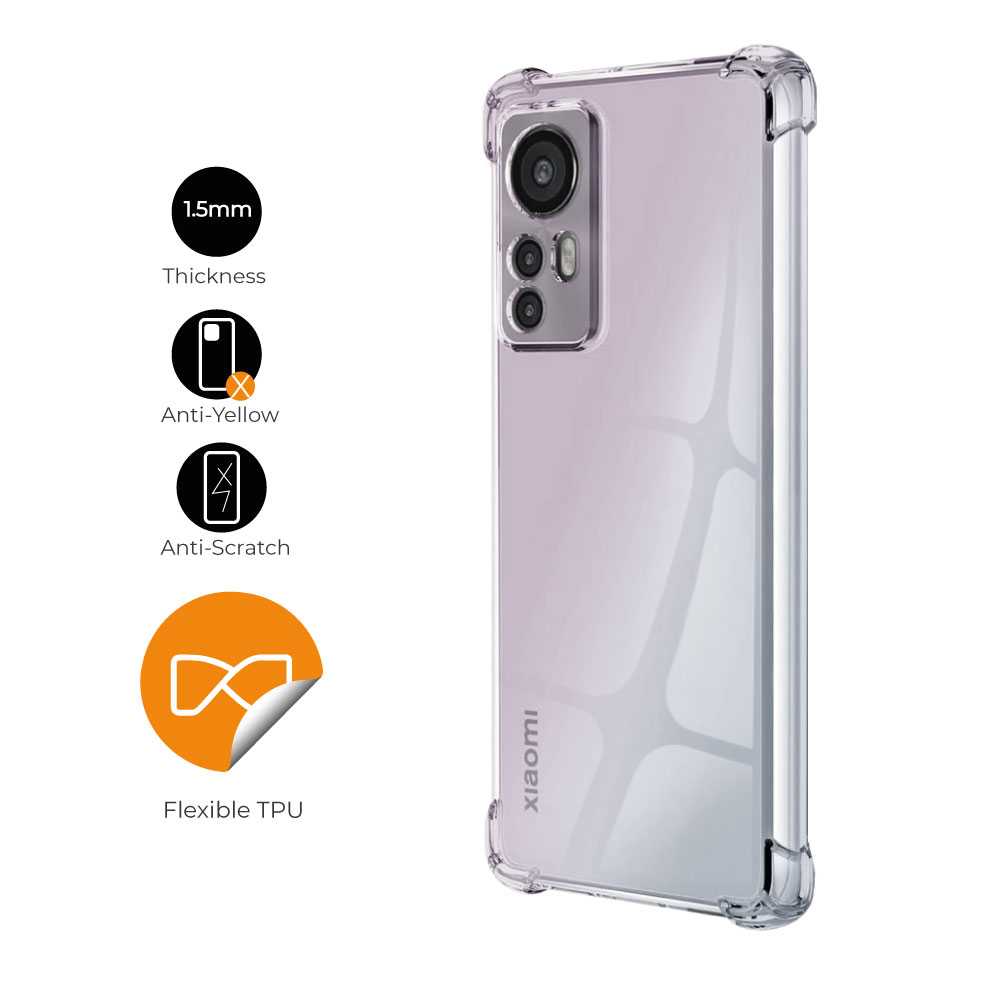 Funda de TPU para Xiaomi 12 Pro, Carcasa Flexible con Esquinas Reforzadas Antigolpes, Protección en Cámaras, Silicona Transparente