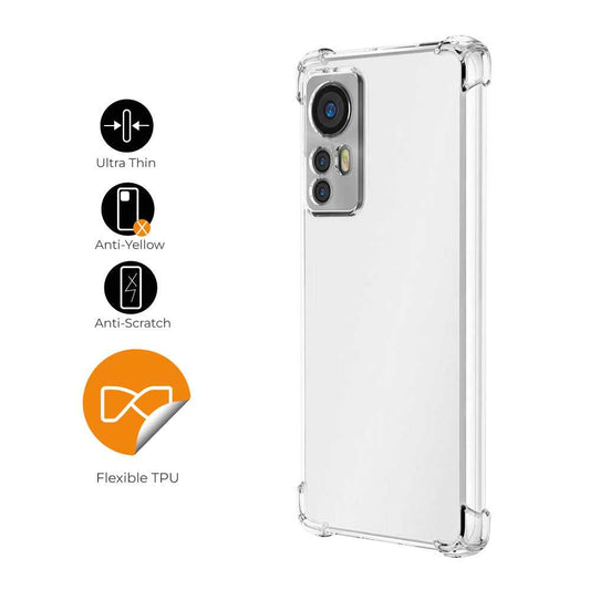 Funda de TPU para XIAOMI Mi 12/Mi 12X, Carcasa Flexible con Esquinas Reforzadas Antigolpes, Protección en Cámaras, Silicona Transparente