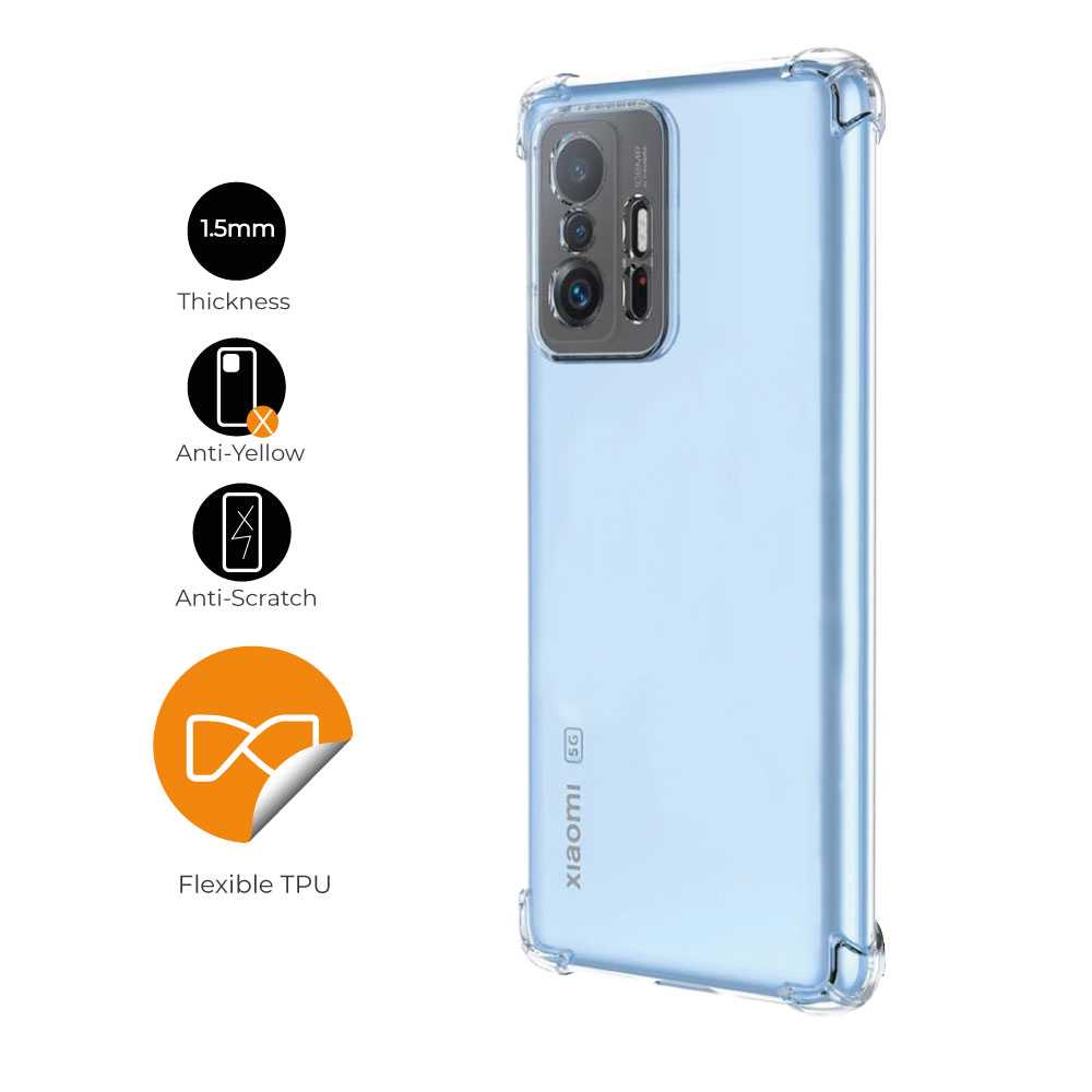 Funda de TPU para Xiaomi Mi 11T/Pro, Carcasa Flexible con Esquinas Reforzadas Antigolpes, Protección en Cámaras, Silicona Transparente