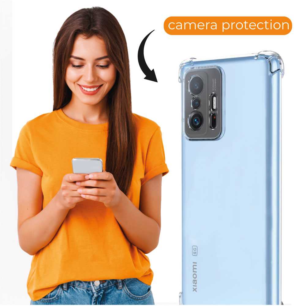 Funda de TPU para Xiaomi Mi 11T/Pro, Carcasa Flexible con Esquinas Reforzadas Antigolpes, Protección en Cámaras, Silicona Transparente