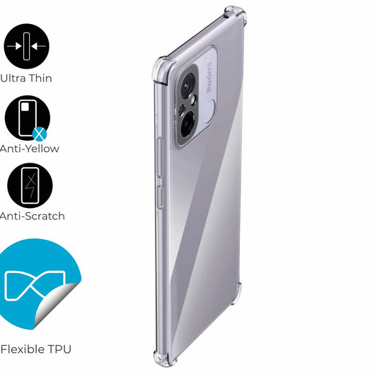 Funda de TPU para Xiaomi Redmi 12C, Carcasa Flexible con Esquinas Reforzadas Antigolpes, Protección en Cámaras, Silicona Transparente