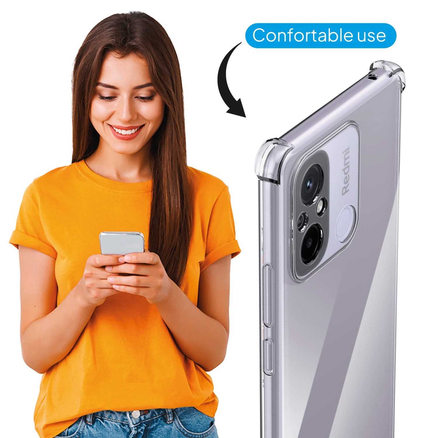 Funda de TPU para Xiaomi Redmi 12C, Carcasa Flexible con Esquinas Reforzadas Antigolpes, Protección en Cámaras, Silicona Transparente
