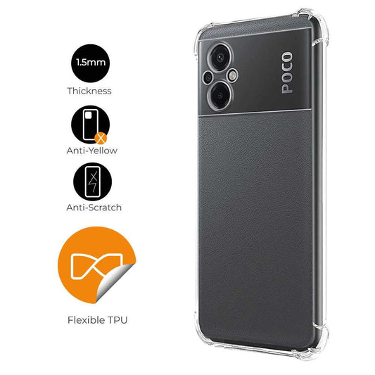Funda de TPU para Xiaomi Poco M5 4G/M4 5G, Carcasa Flexible con Esquinas Reforzadas Antigolpes, Protección en Cámaras, Silicona Transparente