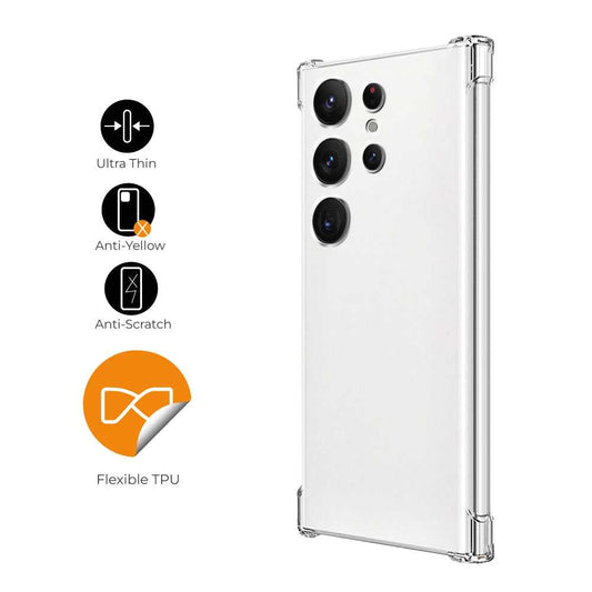 Funda de TPU para Samsung Galaxy S23 Ultra, Carcasa Flexible con Esquinas Reforzadas Antigolpes, Protección en Cámaras, Silicona Transparente