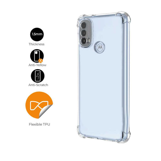 Funda de TPU para MOTOROLA Moto E30/Moto E40/Moto E20, Carcasa Flexible con Esquinas Reforzadas Antigolpes, Protección en Cámaras, Silicona Transparente