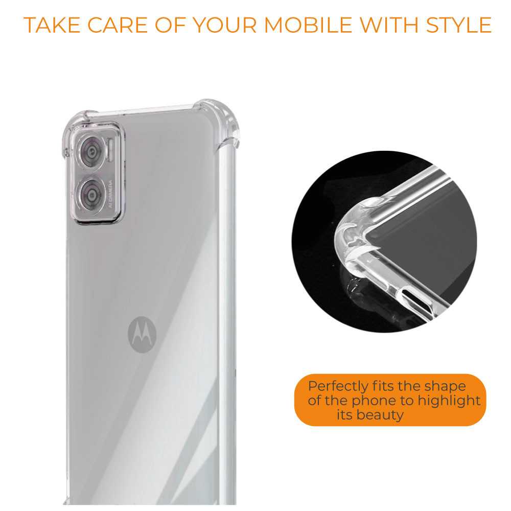 Funda de TPU para MOTOROLA Moto E22/Moto E22i, Carcasa Flexible con Esquinas Reforzadas Antigolpes, Protección en Cámaras, Silicona Transparente