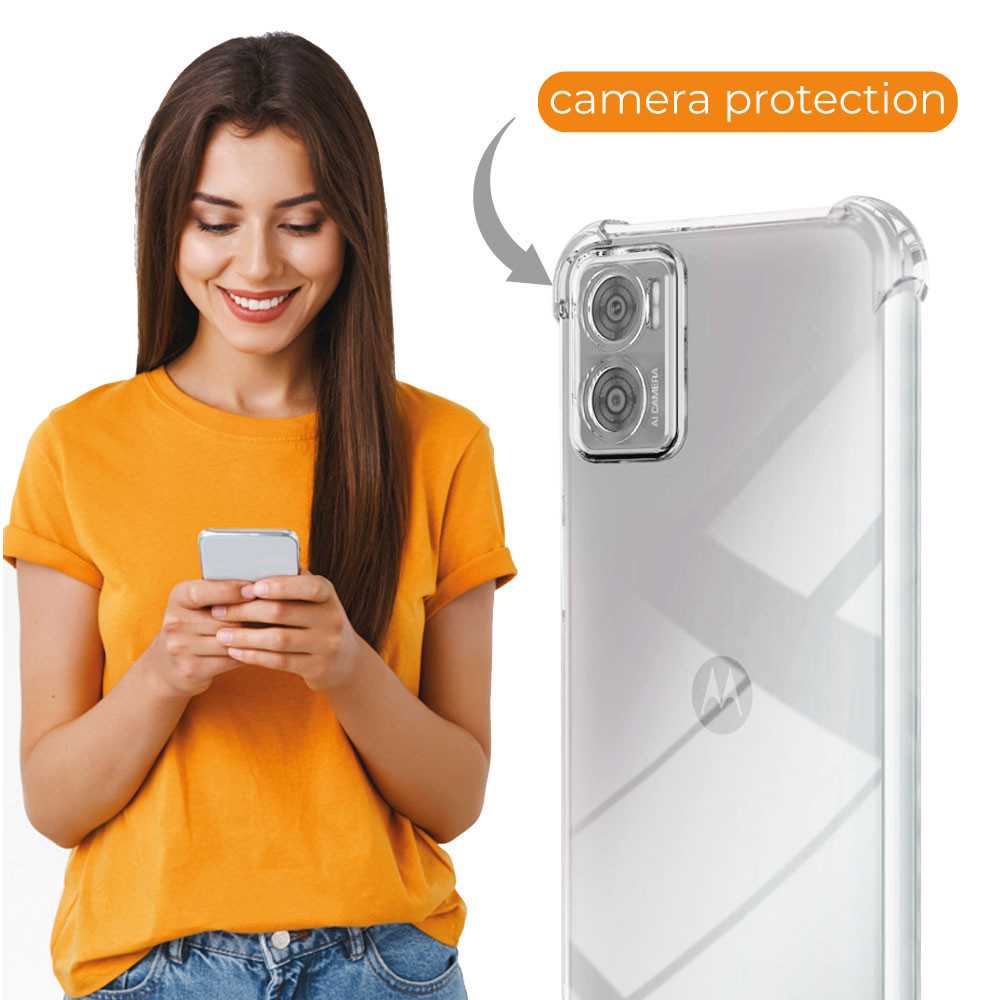 Funda de TPU para MOTOROLA Moto E22/Moto E22i, Carcasa Flexible con Esquinas Reforzadas Antigolpes, Protección en Cámaras, Silicona Transparente