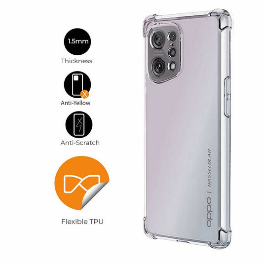 Funda de TPU para Oppo Find X5, Carcasa Flexible con Esquinas Reforzadas Antigolpes, Protección en Cámaras, Silicona Transparente