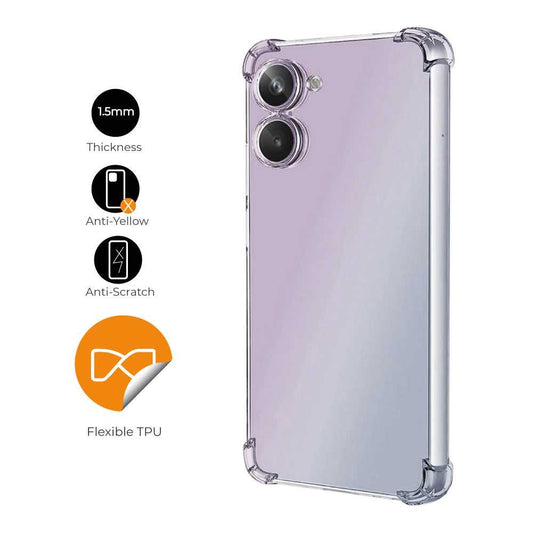 Funda de TPU para Xiaomi Realme 10, Carcasa Flexible con Esquinas Reforzadas, Antigolpes, Protección en Cámaras, Silicona Transparente