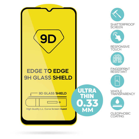 Protector de Pantalla Cristal Templado con Borde Redondo Negro para Oppo A16, Vidrio Templado Antigolpes 9D 9H 0.3mm Marco