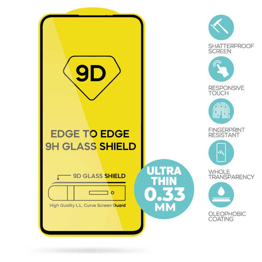 Protector de Pantalla Cristal Templado con Borde Redondo Negro para Realme 9i/9 Pro, Oppo A76/A53/A53S, Vidrio Templado Antigolpes 9D 9H 0.3mm Marco