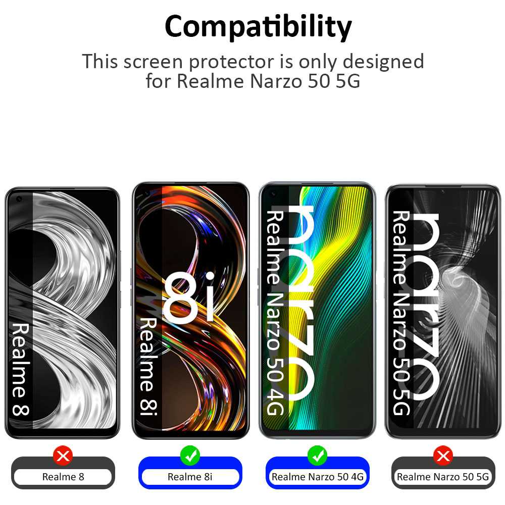 Protector de Pantalla Cristal Templado con Borde Redondo Negro para Realme 8i/Narzo 50 4G, Vidrio Templado Antigolpes 9D 9H 0.3mm Marco