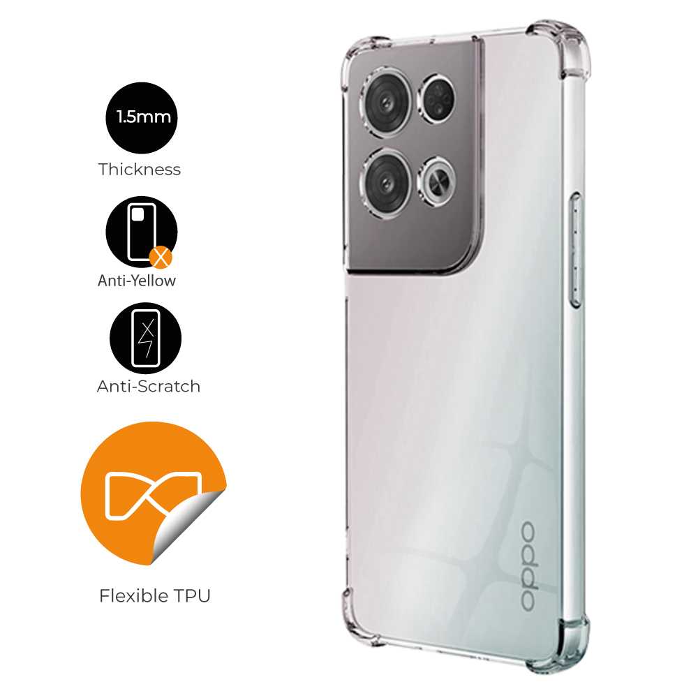 Funda de TPU para oppo reno 8 5G, Carcasa Flexible con Esquinas Reforzadas Antigolpes, Protección en Cámaras, Silicona Transparente
